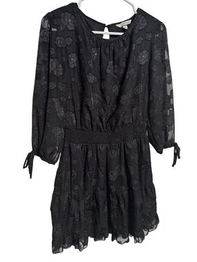 Speechless Black Floral Texture Tiered Waist Dress Junior M